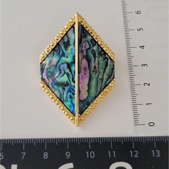 Brooch Gold Tone Abalone Geometric Brooch #0235 - Picture 3 of 6